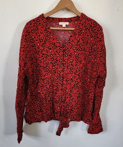 Rotes Damenoberteil Strand Mittagessen Lounge Gepardenmuster Tiermotiv Medium fließend Knopf - Bild 1 von 7