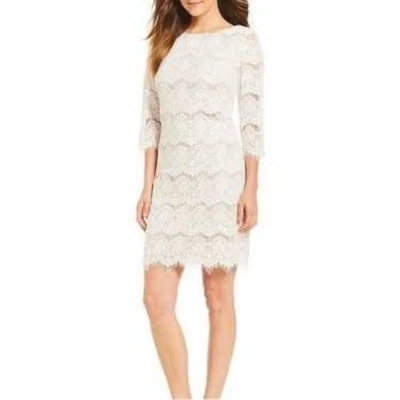 Jessica Howard White Lace Scalloped Shift Dress Size 16 Wedding Mother of Bride - Image 1 of 4