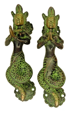 Serpiente Diosa Nag Kanya Estilo Victoriano Hecho a Mano Latón Manija de Puerta Tirador Perillas Foto 1 de 4