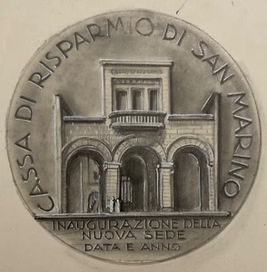 SAN MARINO CASSA DI RISPARMIO BOZZETTO CARTACEO MED. INAUGURAZIONE NUOVA SEDE - Picture 1 of 6