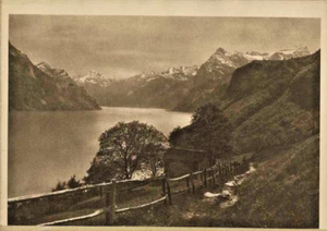 1913 Lake Lucerne Switzerland Sepia Photogravure Print Vintage - Picture 1 of 1