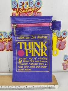 VINTAGE KARABINER TASCHE DOKUMENTENTASCHE THINK PINK VINTAGE LILA ZIP - Bild 1 von 3