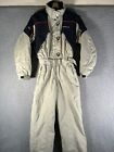Descente Ski Suit Snow One Piece White Belted Insulted Vtg Snowboard Womens 8