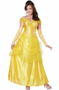 Vestido Clásico Belle Beauty 2 Piezas Amarillo Poli Satén Disfraz Vestido con Guanteras - Imagen 1 de 1