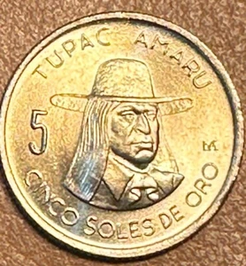 (1) 1975 BU/Uncirculated Peru 5 Soles de Oro Coin Tupac Amaru - Picture 1 of 2