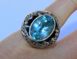 Massive Chunky 925 Sterling Silver Blue Topaz Statement Ring signed UC SIZE 6.5 - Picture 1 of 11