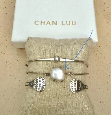 NEW $125 Chan Luu Freshwater Pearl Leopardo Bezeled Sterling Bangle ~ BOHO CHIC! - Image 1 of 4