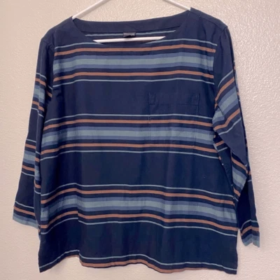 Blusa Patagonia Worn Wear Catbells manga 3/4 listrada azul marinho 53380 G - Imagem 1 de 4