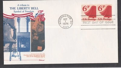 USA 1974 2 FIRST COVERS 6.3c BULK RATE LIBERTY BELL COIL WITH CACHETS - Image 1 of 2