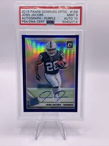2019 Panini Donruss Optic Josh Jacobs /10 Purple Rated Rookie Auto PSA 9 Auto 10 - Picture 1 of 4