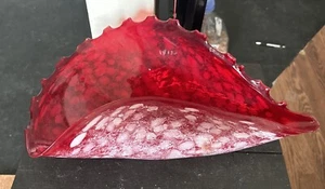 Vintage Iridescent Red Art Glass Folded Bowl Vase - Picture 1 of 2