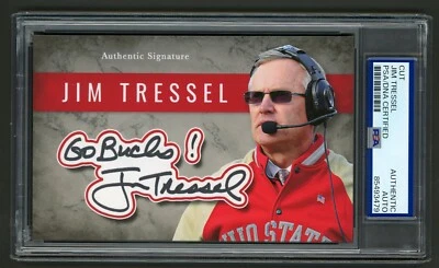 Jim Tressel Signed Cut Display (PSA) Ohio State Buckeyes Photo Card Coach Auto - Image 1 of 2