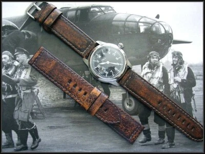 22mm Brown Distressed Aged Calf Military Bomber Pilot watch band strap IW SUISSE - Image 1 of 4