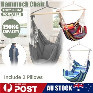 Garden Hammock Chair Hanging Swing Seat W/ 2 Cushions Outdoor Deluxe Camping - Picture 1 of 18