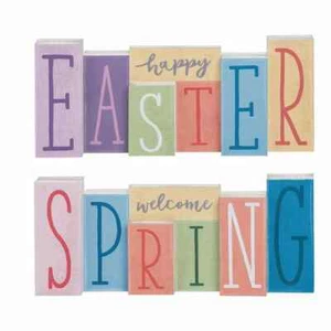 Happy Easter Welcome Spring Sign Wood Wall Table Decor Reversible 14"x6" - Picture 1 of 3