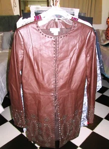 STUNNING ECCOCI CORDOVAN BROWN STUDDED LEATHER 3/4 COAT SZ 4 LINED TAILORED EUC - Picture 1 of 8