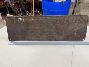 Pan American Oil Lease Sign Vintage Gas Embossed Metal Pump From Oil Well - Picture 1 of 2
