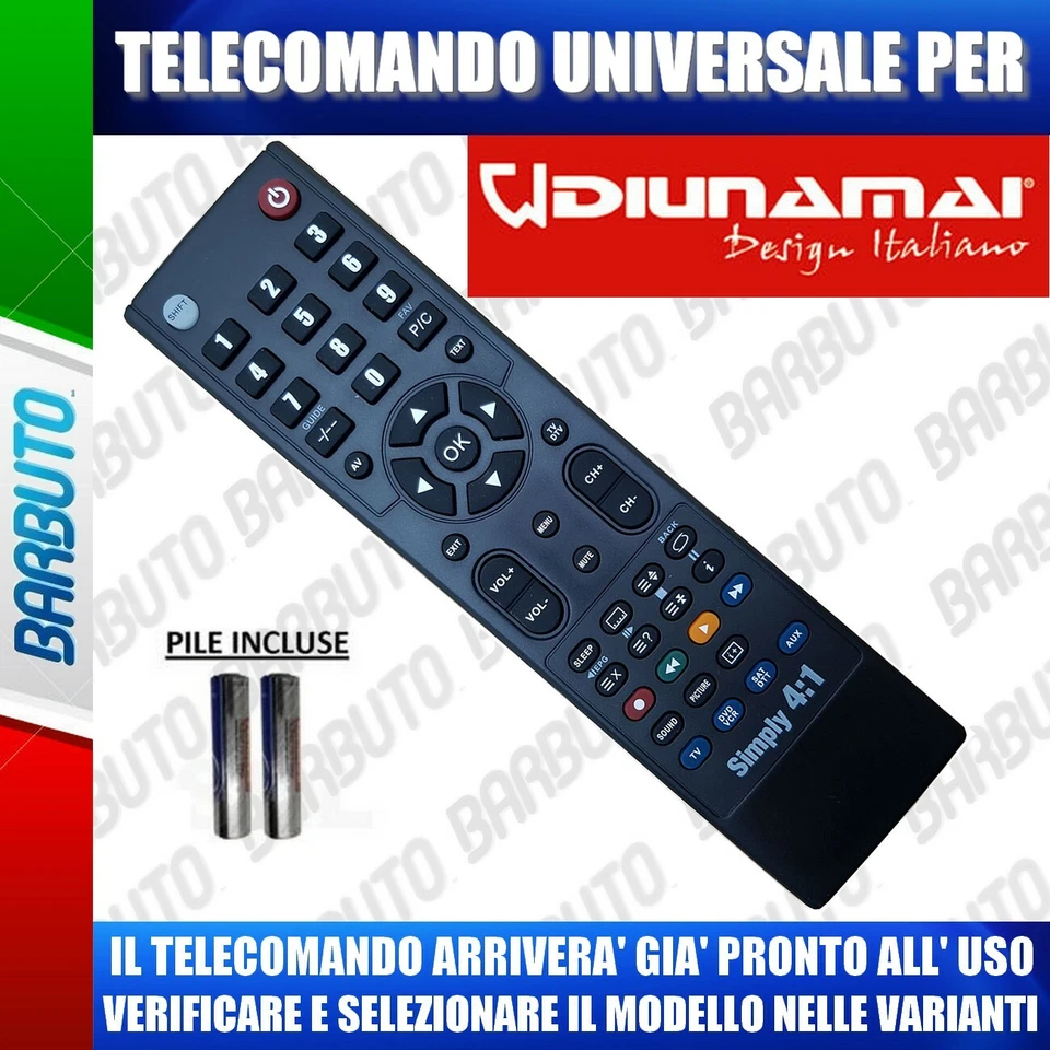TELECOMANDO UNIVERSALE DIUNAMAI CLICCA IL TUO MODELLO LO RICEVERAI GIA PRONTO - Immagine 1 di 2