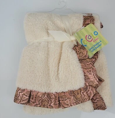 Cocalo Baby Blanket Cream Ivory White Rose Pink Ruffle Brocade Trim Satin NEW - Image 1 of 3