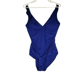 Lauren Ralph Lauren Blue Indigo Twist-Front One-Piece Large beach coastal L - Picture 1 of 7