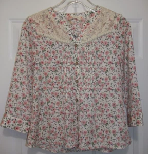 Miss Me Girls Top Size Large Pink Flowers Gauze Yoke Pintuck Accent NWT NICE! - Picture 1 of 10