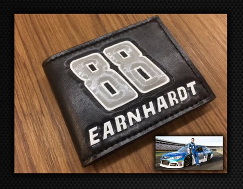 Dale Earnhardt Jr. 88 Custom Handmade Black Leather Tooled Bifold Wallet Cover