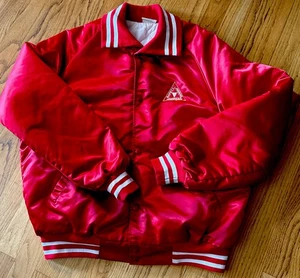 Vtg 80's Westark USA Hoffman Safety Jacket SHINY Red Satin L - Picture 1 of 10