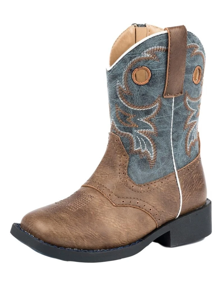 Roper Western Boots Boys Cowboy Zip Brown Blue 09-017-1224-2201 BR - Image 1 of 1