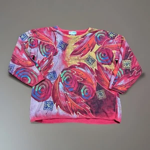 VTG Kolorway Crew Sweater Red Swirls Hand Painted Art To Wear Size 2/XL USA - Picture 1 of 8