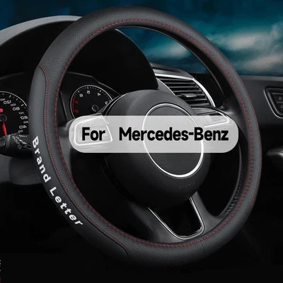 Black 38cm/15inch Steering Wheel Cover For Mercedes Benz New Faux Leather Nice❤️ - Image 1 of 4