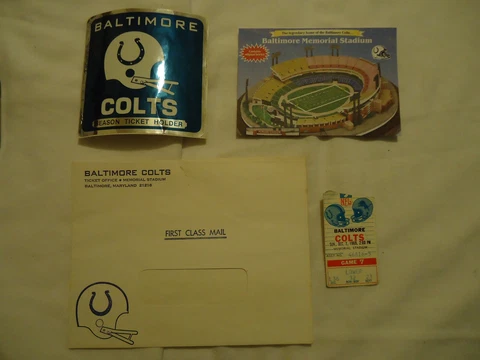 Baltimore Colts lot sticker envelope ticket stub ad for statue Memorial Stadium Cover