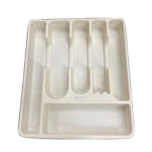 NEW PLASTIC ALMOND RUBBERMAID LARGE CUTLERY UTENCIL ORGANZIER TRAY MADE IN USA