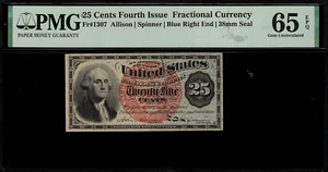 Fr-1307 $0.25 Fourth Issue Fractional Currency - 25 Cents - Graded PMG 65 EPQ - Picture 1 of 2
