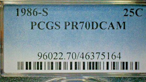 4TH OF JULY SALE-UNITED STATES 1986-S PCGS PR70DCAM WASH. CLAD .25c KM#164a Cover