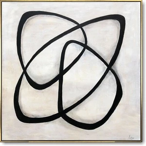 Abstract Black And White Painting On Canvas, Abstract Shapes 46"x46" - Picture 1 of 10