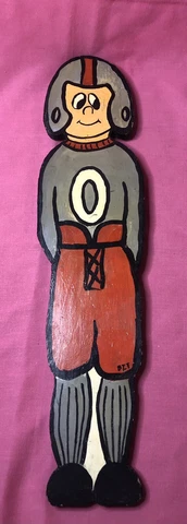 Vintage Handmade Hand Painted Ohio State Football Player Wooden Wall Plaque Yard Cover