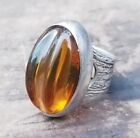 Amber and silver ring sculpture natural stone art jewelry artisan band men women