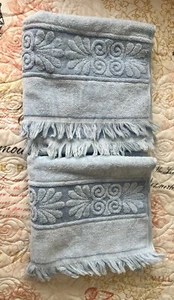 Cannon Monticello Vintage Lot 2 Bath Towels Sky Blue Sculpted Fringed Made USA - Picture 1 of 8