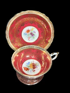 VTG Paragon Tea Cup, Wine Red Tea Cup and Saucer Floral Motif & Heavy Gold Filig - Picture 1 of 12