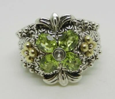 ANILLO FLOR LOTO PERIDOTO ORO ESTERLINA-18K BARBARA BIXBY TALLA 6 - LB3089 Foto 1 de 4