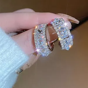 3Ct Princess Cut Lab Created Diamond Huggie Earring 14K White Gold Plated Silver - Picture 1 of 5
