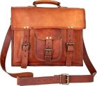 Men's Classic Genuine Goat Leather Brown Satchel Shoulder Crossbody Laptop Bag