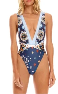 Agua Bendita Kezia Ellis One Piece Plunge Swimsuit Sz XL NWT - Picture 1 of 7