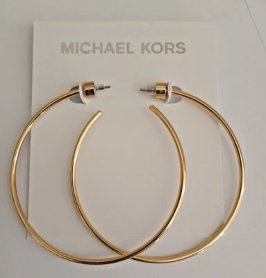 NEW MICHAEL KORS  GOLD TONE OPEN 6 CM HOOP EARRINGS MKJ4161710 + POUCH - Image 1 of 4