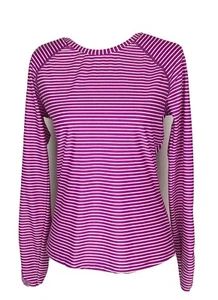 Athleta Damen M Lila Oberteil Sport Laufen Activewear Gestreift Langarm - Bild 1 von 7