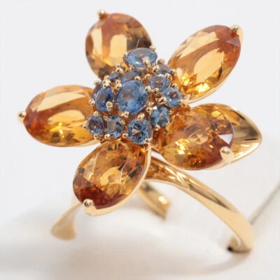 Кольцо с цветком цитрина сапфира Van Cleef & Arpels HAWAII размер 50 K18 YG BL55580 - Изображение 1 из 4