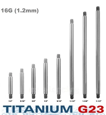 G23 Titanium Barbell Post Tongue Ring Cartilage Tragus Nipple Ring 16G 6mm-38mm - Image 1 of 2