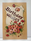 Salutations vœux d'anniversaire fleurs roses rouges paillettes carte postale en relief