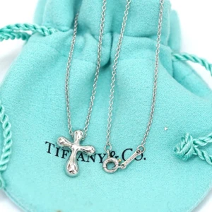 Tiffany & Co. Cross Necklace 16" Platinum PT950 Peretti Auth w/Bag #2189 - Picture 1 of 8
