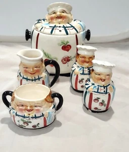 Vintag Royal Sealy Chadwick Jolly Chef Cookie Jar Salt&Pepper Cream & Sugar set - Picture 1 of 9